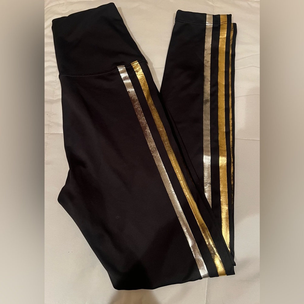 Beach Riot Black Leggings with Metallic Gold & Silver Side Stripes